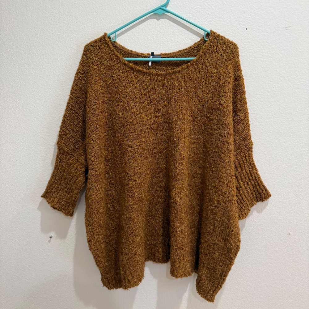 Sparkle & Fade Womens Oversized Rust Brown Metallic Knit Dolman Sweater Large